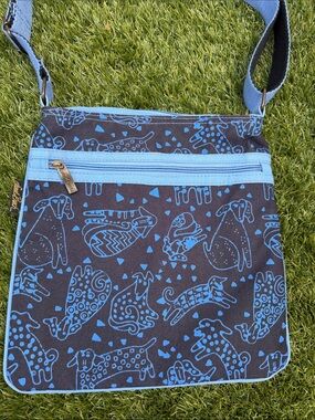 Vintage Laural Burch Blue & Black Dog Print shoulder bag